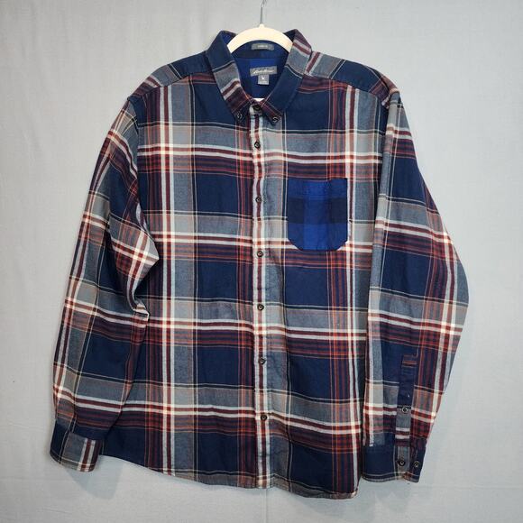 Eddie Bauer‎ Blue Orange Plaid Flannel Shirt Button Up Mens Size 2XL - Picture 2 of 6